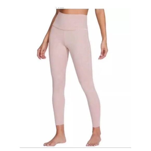 Nike Blush Pink Velour Velvet Trim Dri-Fit 7/8 Workout Leggings Medium - Picture 1 of 10